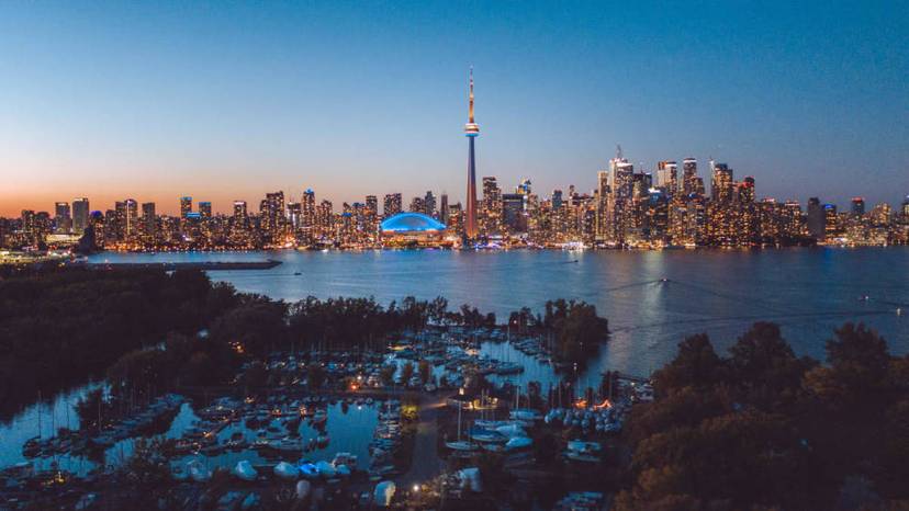 Toronto Harbour Night Skyline Aerial View