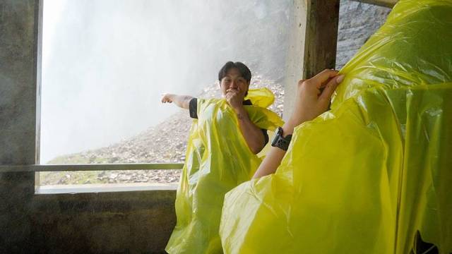 Visitors at Journey Behind the Falls viewing deck.