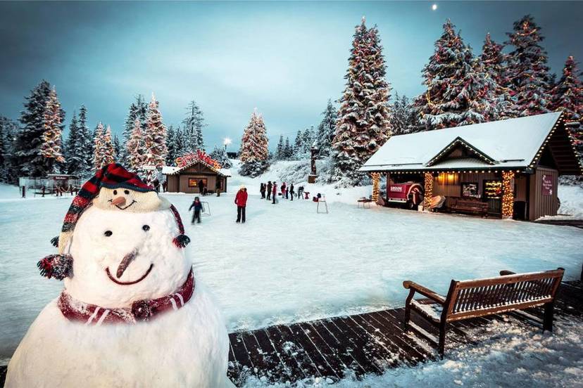 Snowman at the peak of Christmas Skating Pond